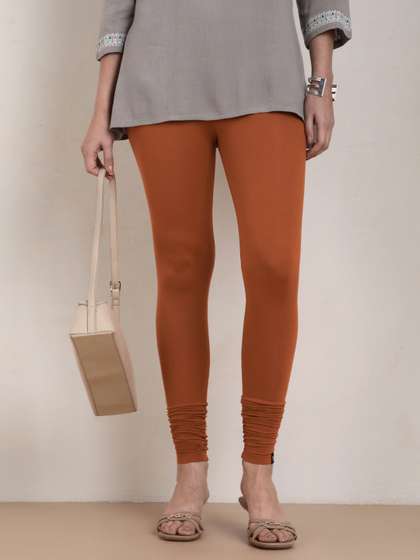 TWIN BIRDS Women
                          Rust Solid Churidar-Length Leggings