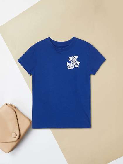 max Girls Typography
                    Printed Pure Cotton T-shirt