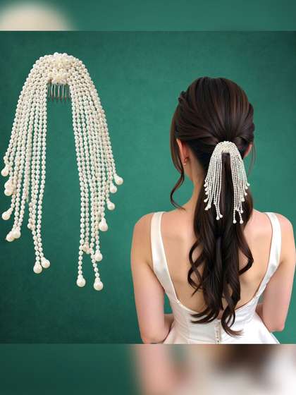 LYKAA Pearl Hair Comb
                    Clip with Beaded Tassels-1 Pc