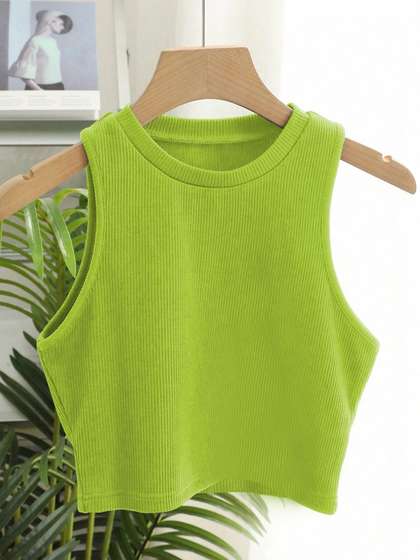 CREZYVEZY Ribbed
                          Sleeveless Solid Tank Crop Top