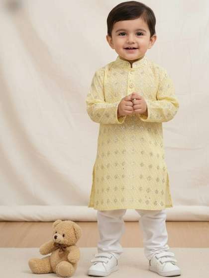 NEW GEN Boys Ethnic
                    Motifs Embroidered Regular Thread Work Kurta with
                    Pyjamas