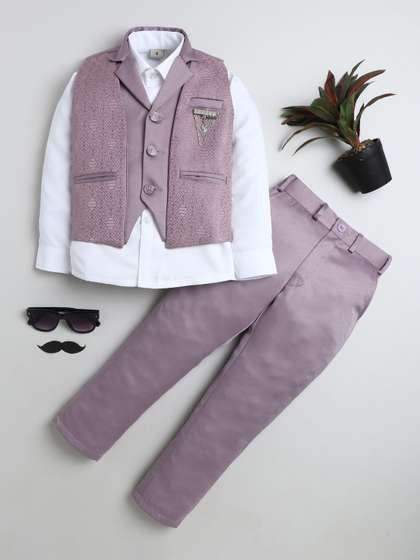 Sangria Boys Geometric
                    Jacquard Woven 3-Piece Suit Set
