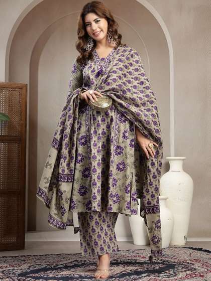 Anouk Mirage Women
                          Floral Printed Panelled Pure Cotton Kurta with
                          Trousers & With Dupatta