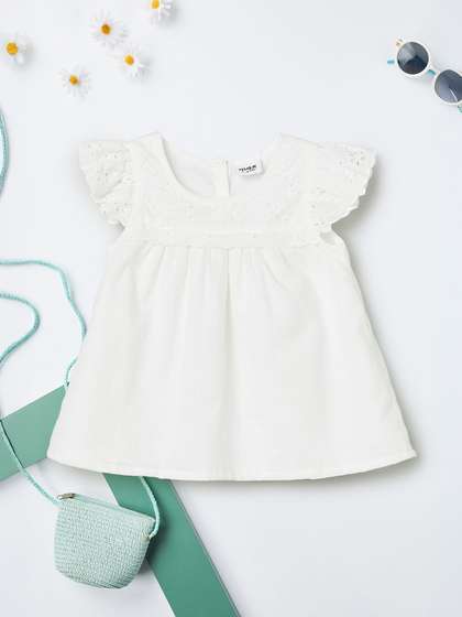 max Girls Cotton White
                      Solid Short Sleeves Top