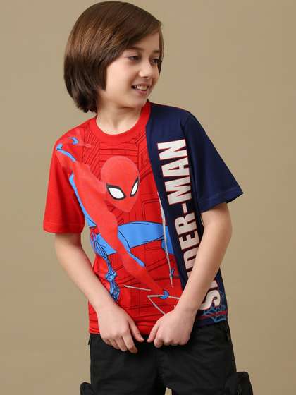 Kids Ville Boys
                      Spiderman Graphic Printed Pure Cotton Round Neck
                      Tshirt