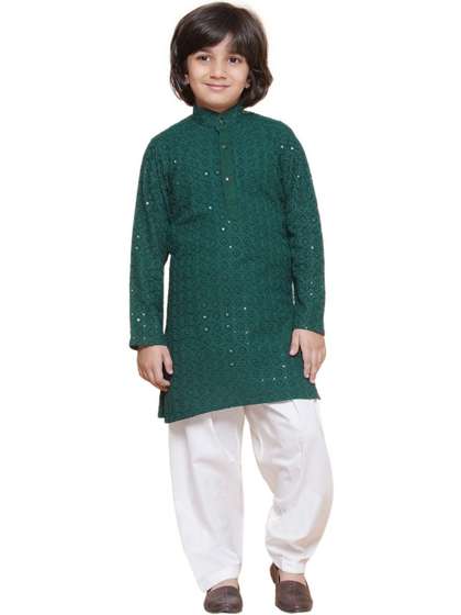 Aj DEZInES Boys Ethnic
                      Motifs Embroidered Regular Mirror Work Kurta with
                      Patiala