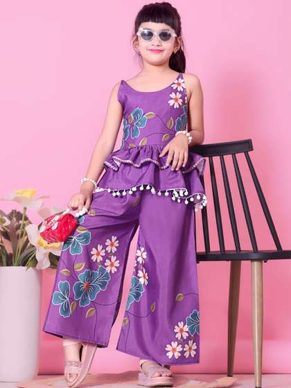 satyamfab Girls Floral
                    Printed Tiered Top with Palazzos