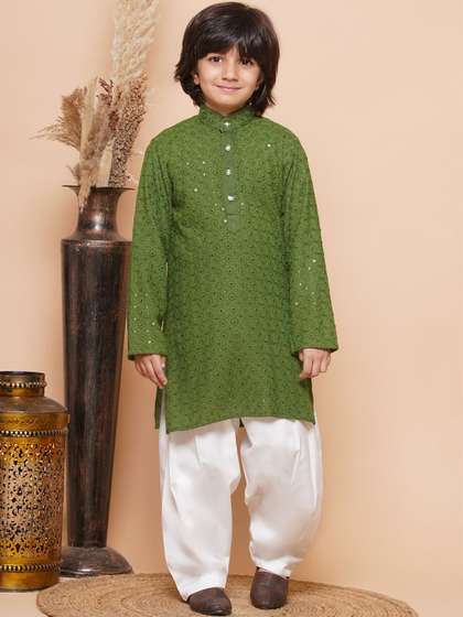 Aj DEZInES Boys Ethnic
                    Motifs Embroidered Regular Mirror Work Kurta with
                    Patiala