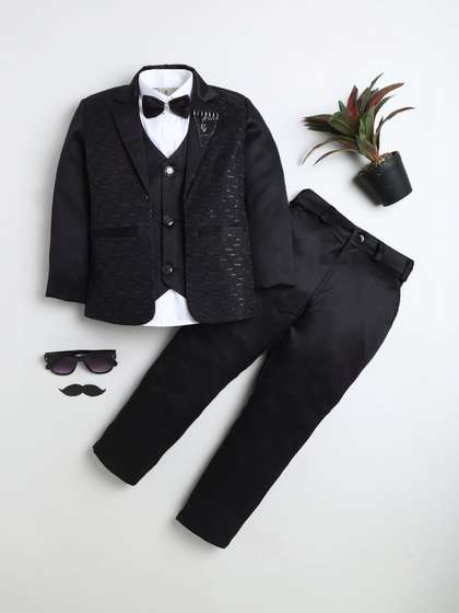 Sangria Boys Geometric
                      Jacquard Woven 3-Piece Suit Set With Bow Tie