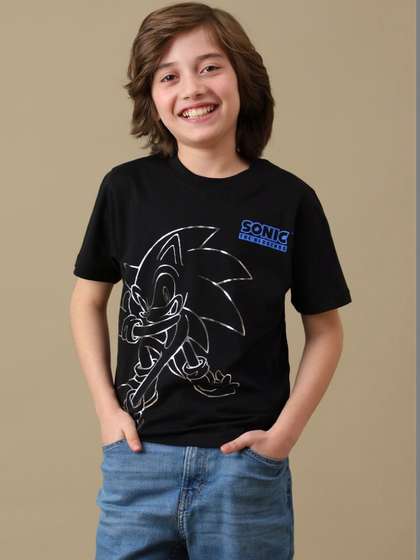 Kids Ville Boys Sonic
                    Printed Pure Cotton Round Neck Tshirt