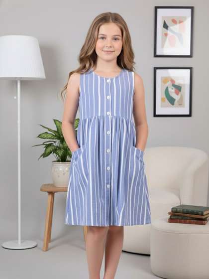 Miss & Chief Girls
                    Striped Printed Cotton Fit and Flare Dress