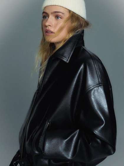 Bershka Faux leather
                        bomber jacket with belt