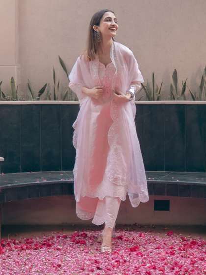 Women Embroidered Kurta with Trousers With Dupatta