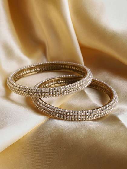 Biba Set Of 2 Gold
                      Plated Pearls Studded Bangles