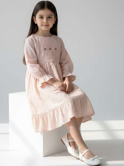 Sangria Girls Schifli
                    Cutwork Cotton Dress with Pleated Yoke & Puff
                    Sleeves
