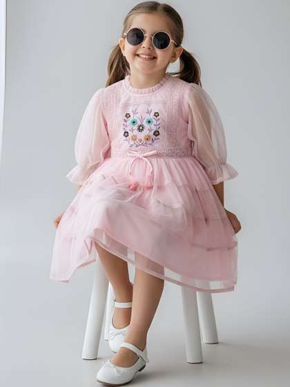 Sangria Girls
                      Embroidered Cotton Round Neck Fit & Flare Knee
                      Length Dress