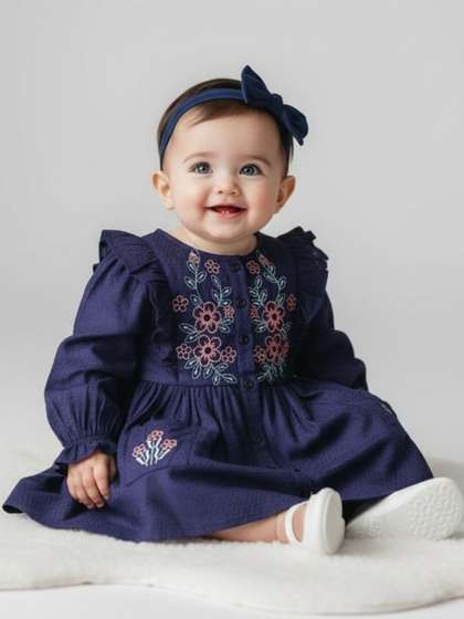 Sangria Girls
                    Embroidered Cotton Round Neck Fit & Flare Knee
                    Length Dress