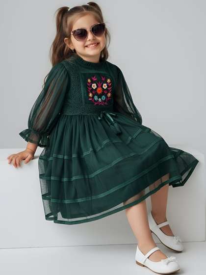 Sangria Girls
                    Embroidered Net Round Neck Fit & Flare Knee
                    Length Dress