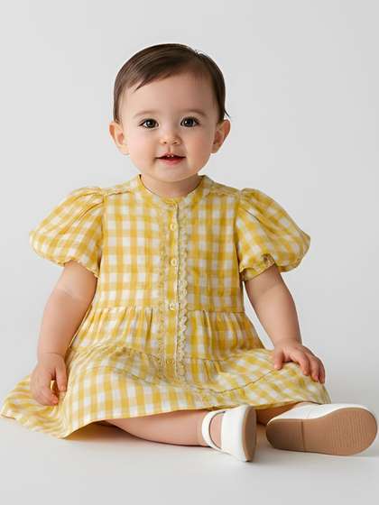 Sangria Girls Check
                      Printed Cotton Round Neck Fit & Flare Knee
                      Length Dress