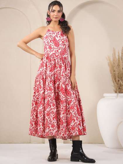 Taavi Handblock
                        Printed Pure Cotton Fit & Flare Ethnic
                        Dress