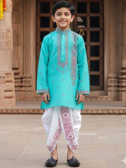 NEW GEN Boys Ethnic
                    Motifs Embroidered Regular Thread Work Kurta with
                    Dhoti Pants
