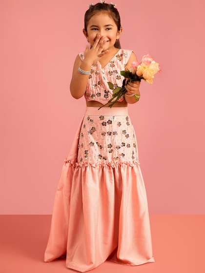 VASTRAMAY Girls
                        Peach Embellished Sequinned Lehenga Choli Set