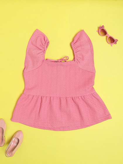 V-Mart Girls Pink Solid
                    Peplum Top