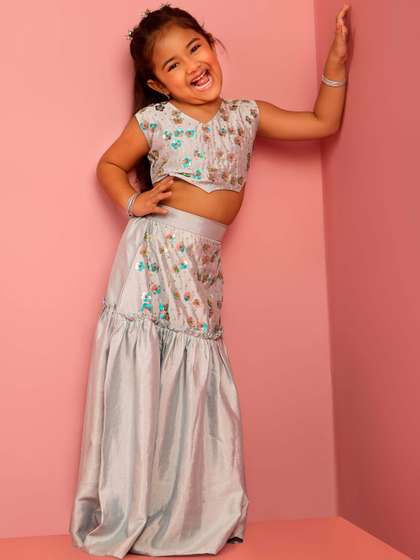 VASTRAMAY Girls Aqua
                        Embellished Sequinned Lehenga Choli Set