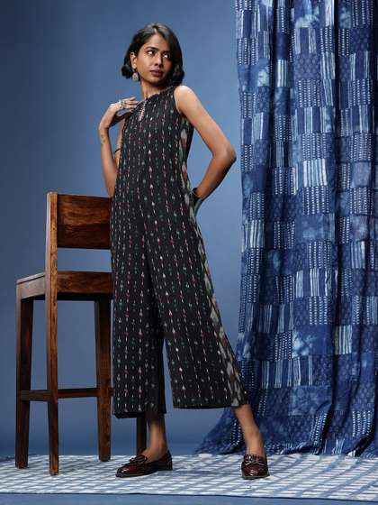 Taavi Pure Cotton
                        Keyhole Neck Ikat Crafted Basic Jumpsuit