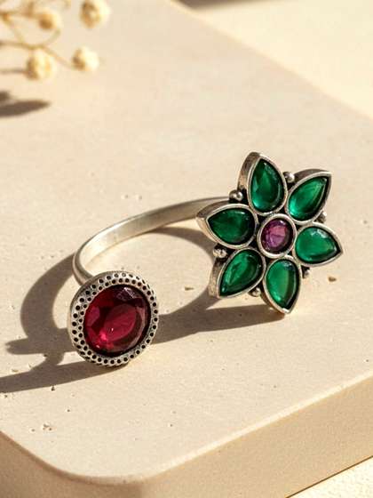 KARATCART
                        Silver-Plated stone-Studded Cocktail Finger
                        Ring