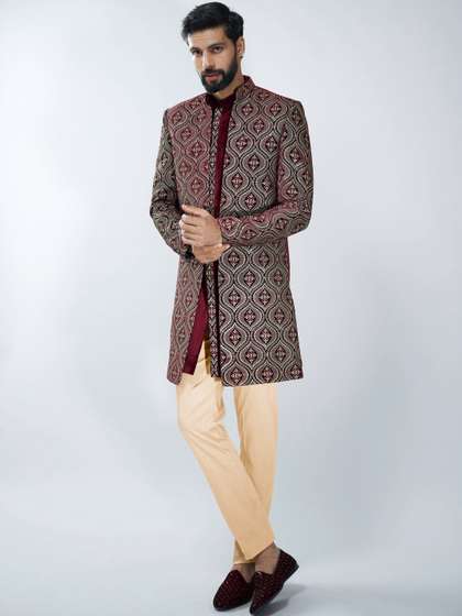 VASTRAMAY
                          Embroidered Mandarin Collar Sherwani