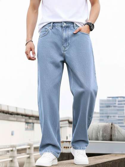 AUSK Men Wide Leg
                          Mid-Rise Light Shade Jeans