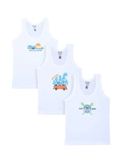 CUCUMBER Boys Pack Of 3
                    Printed Cotton Basic Vests