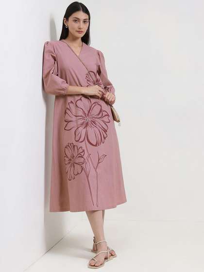 Pink Fort A-Line Cotton Floral Printed Dress