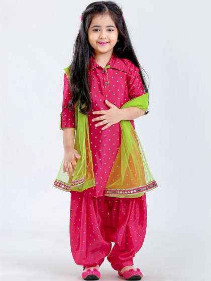 KALINI Girls Ethnic
                    Motifs Printed Regular Kurta with Patiala & With
                    Dupatta