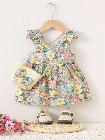 LULU & SKY Floral
                      Print Flutter Sleeve Ruffled A-Line Dress