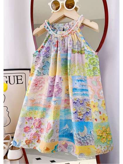LULU & SKY Floral
                    Print Halter Neck A-Line Dress