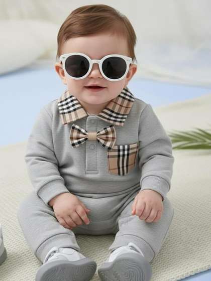 NEMI CREATION Infants
                    Checked Cotton Rompers