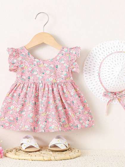 LULU & SKY Floral
                    Print Flutter Sleeve Ruffled A-Line Dress