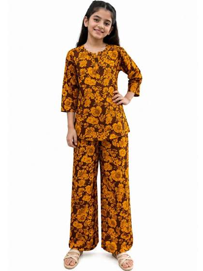 KALINI Girls Floral
                    Printed Regular Kurti with Palazzos