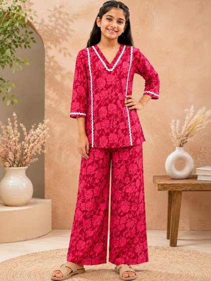 KALINI Girls Floral
                    Printed Regular Kurta with Palazzos