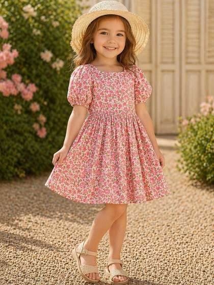 LULU & SKY Floral
                    Print Puff Sleeve A-Line Dress