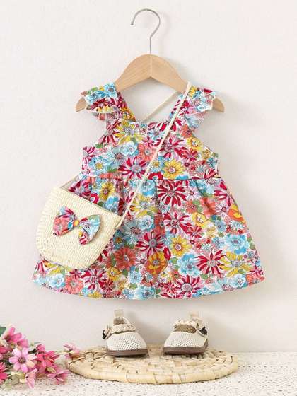 LULU & SKY Floral
                      Print Flutter Sleeve Ruffled A-Line Dress