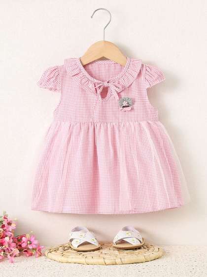 LULU & SKY Checked
                    Peter Pan Collar Puff Sleeve Ruffled A-Line Dress
