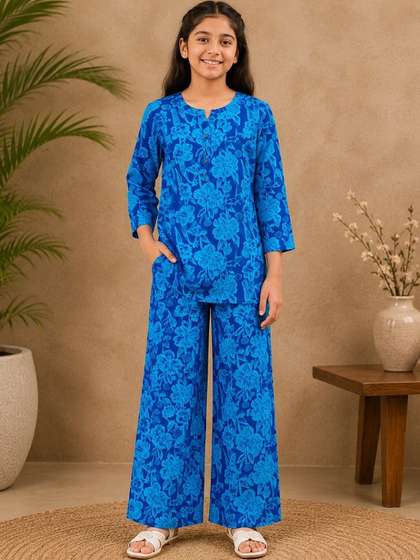 KALINI Girls Floral
                    Printed Regular Kurti with Palazzos