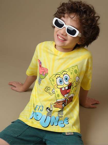 Kids Ville Boys Sponge
                    Bob Graphic Printed Round Neck Cotton Oversized
                    T-shirt