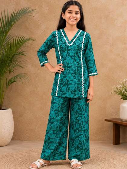 KALINI Girls Floral
                    Printed Regular Kurta with Palazzos