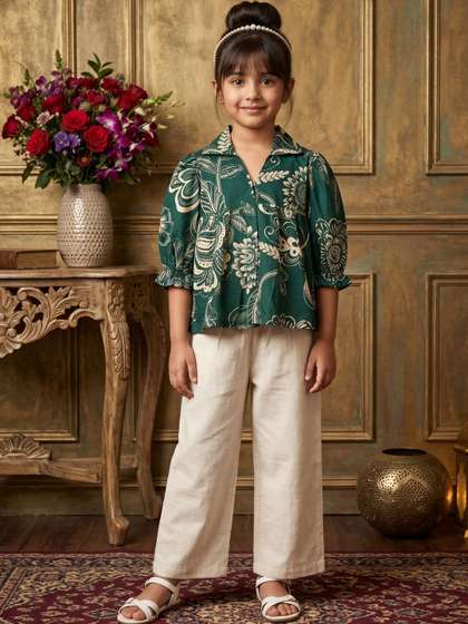 BAESD Girls Floral
                      Printed Regular Pure Cotton Top with Palazzos