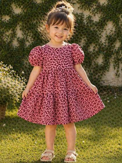 LULU & SKY Animal
                      Print Puff Sleeve A-Line Dress