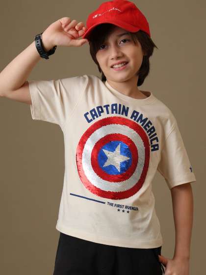 Kids Ville Boys Captain
                    America Printed Reversible Sequin T-shirt
